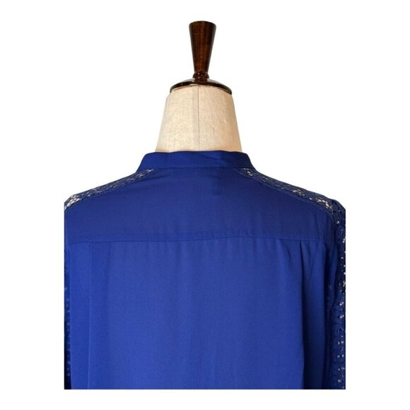 The Kooples Shirt Women Small Blue Lace Trim Crepe Crew Neck Button Down Blouse - Picture 5 of 13